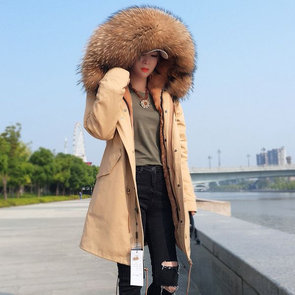 

2020 new scorpion wool coat to overcome the long section plus velvet thick winter jacket female large fur collar, Black
