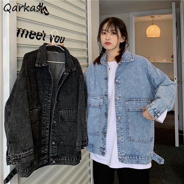 

basic jackets denim loose casual womens outwear oversized students streetwear boyfriends long sleeve fashion ulzzang daily women's, Black;brown