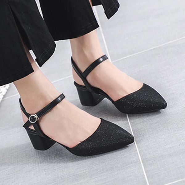 

dress shoes sandals women romantic fashion princess style thick heel toe, Black
