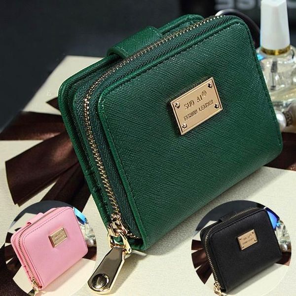 

wallets women pu leather short wallet cards holder small zipper bag purse sale-wt, Red;black