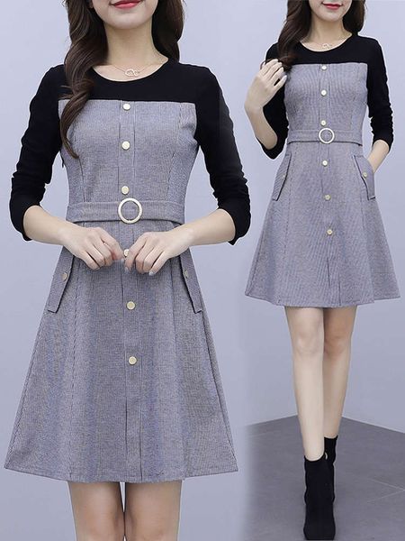 

casual dresses dress plaid small waist women's spring and autumn clothing temperament loose two piece set 1gkd, Black;gray