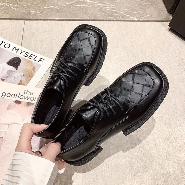 

dress shoes network red leather british retro autumn fashion thick heel square head with mary jane, Black