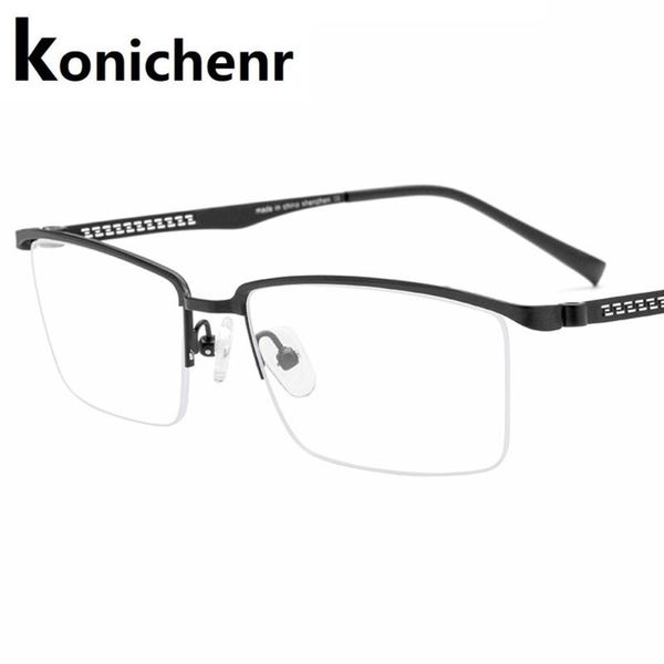 

fashion sunglasses frames konichenr titanium alloy prescription spectacles male 2021 half rim square eyewear frame myopia glasses for men, Black