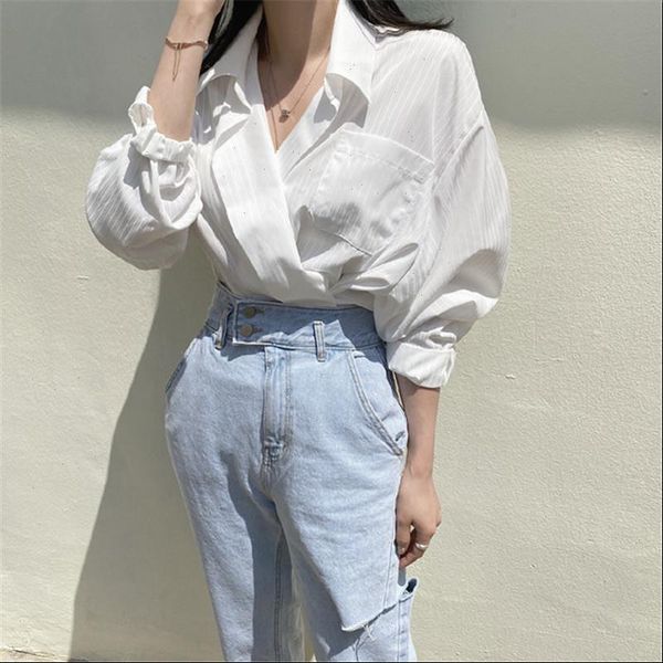 

ol elegant striped femme autumn womens shirts vintage long sleeve lapel loose woman clothes blusas, White