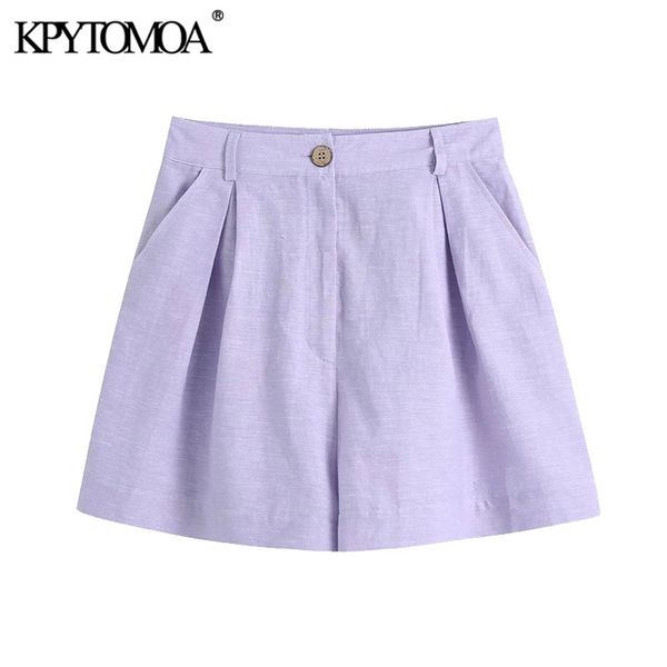 

kpytomoa women fashion side pockets darted bermuda shorts vintage high waist zipper fly female short pants mujer 210623, White;black