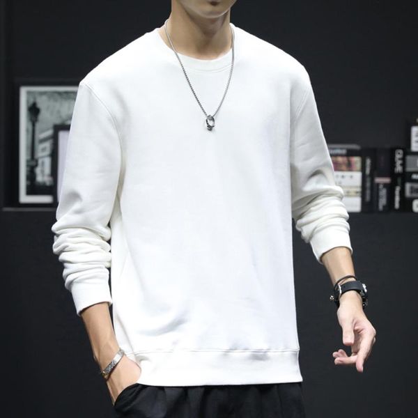 

men's hoodies & sweatshirts spring autumn men male loose solid color long sleeved round neck youth trend fashion all match cotton cloth, Black