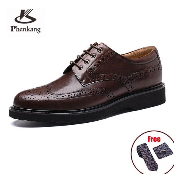 

dress shoes phenkang men genuine wingtip leather oxford retro working for male lace up party oxfords, Black