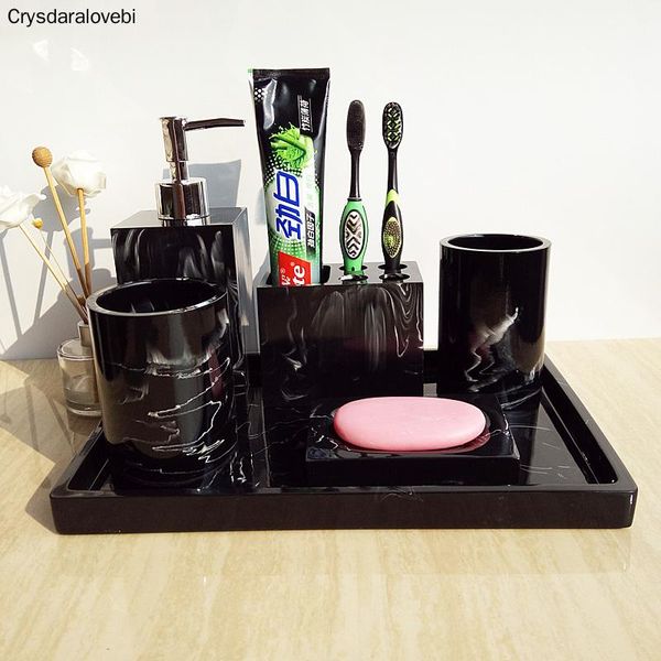 

bath accessory set black 5pcs/6pcs bathroom accessories imitation marble resin wash suit kit with tray decoration toothbrush