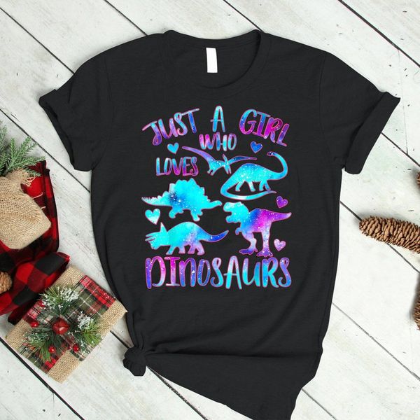 

just a girl who loves dinosaurs black t shirt gift idea for fans lover, White;black