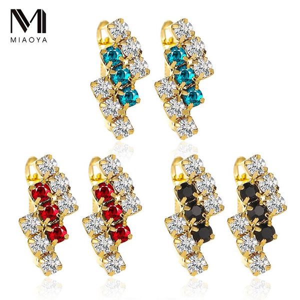

cross border geometric crystal flashing buckle earrings stud, Golden;silver