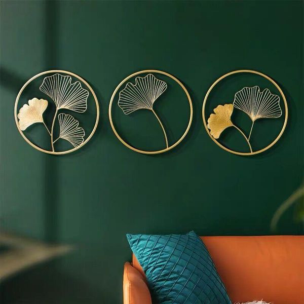 

[mgt]nordic style ginkgo leaves wrought iron metal background wall hanging decoration pendant home living room decorative objects & figurine