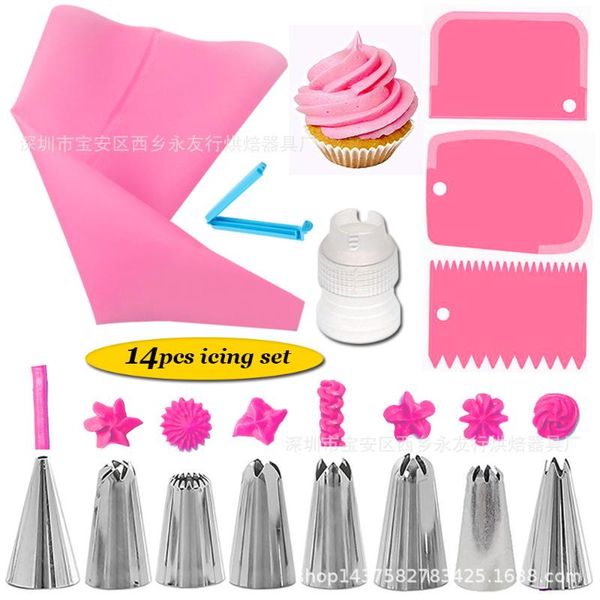 

baking & pastry tools 14-piece set with 8 decorating nozzles cake cream decoration tool smear scraper converter