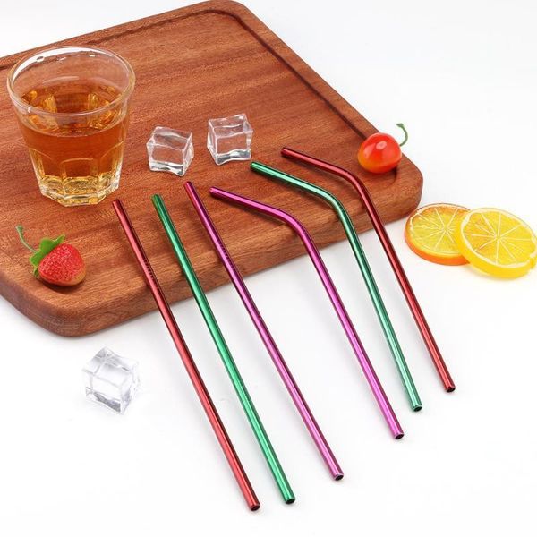 

drinking straws 4pcs/set reusable straw 304 stainless steel metal bent/straight with cleaner brush for mugs