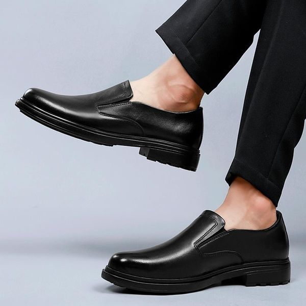 

dress shoes spring/autumn plus size men genuine leather casual wedding outdoor slip on business, Black