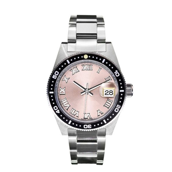 

classic 28mm pink women's watches automatic mechanical stainless steel strap fashion ladies watch roman numeral clock gift, Slivery;brown