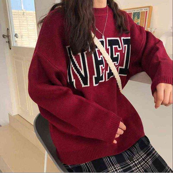 

women sweater female winter korean harajuku clothing loose long sleeve wild knitted kawaii ulzzang chic pullover jumper womens sweaters, White;black
