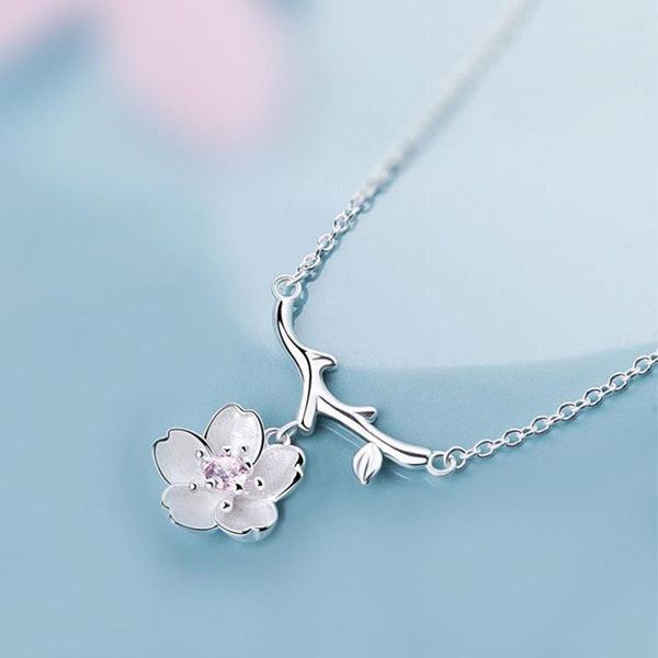 

pendant necklaces beautiful cherry blossom classic flower necklace crystal charm for women fashion jewelry, Silver