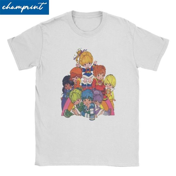 

men's t-shirts unique rainbow brite t-shirt men women's crewneck cotton t shirt 80s retro cartoon short sleeve tee summer, White;black