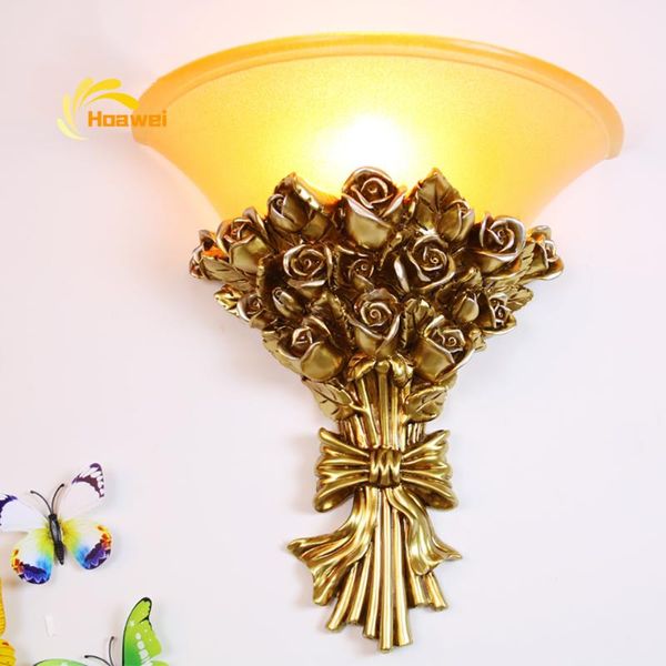 

vintage gold rose flower wall lamp for living room bedroom balcony aisle corridor sconce stairs led crystal light luminaire