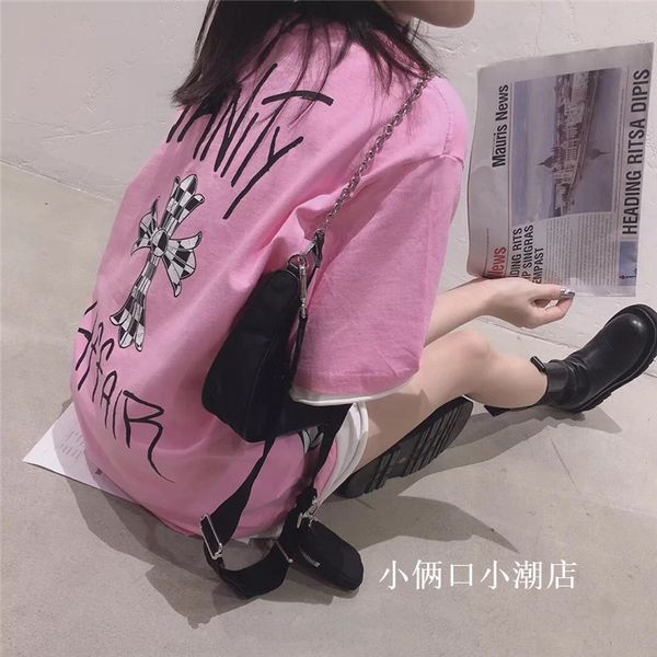 

brand hearts/chrome t shirt spring summer fashion brand crosin pink short factory t-shirt men's and women's cross graffiti cotton, White