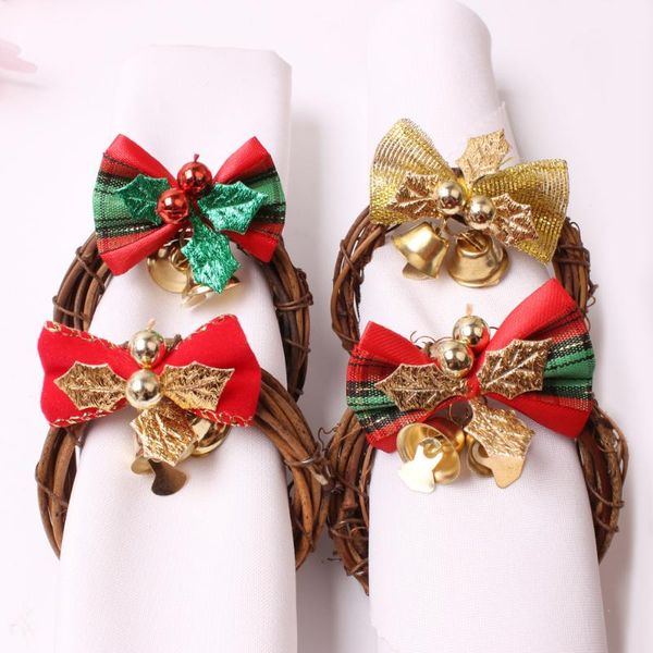 

napkin rings 6pcs christmas bowknot garland buckle rattan bell ring fold flower mouth cloth