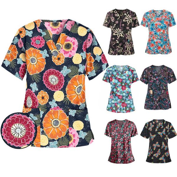 

women's t-shirt women fashion short sleeve neck working uniform t shirt 2021 summer plus size v-neck cartoon print #11, White