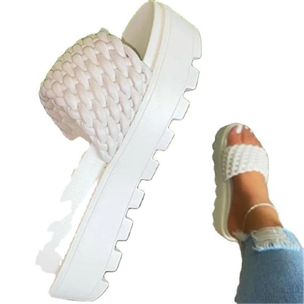 

slippers yshunij muffin women 2021 spring and summer thick bottom one word flat-heeled sandals ladies shoes, Black