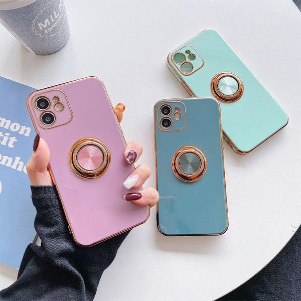 

card holders iphone12 mobile phone shell female models 7/8p electroplating ring sleeve apple 11promax lens all-inclusive application, Brown;gray