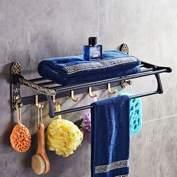 

towel racks black european retro bath rack aluminum toilet holder shelf fold with hook colthes organizer hanger bathroom accessories