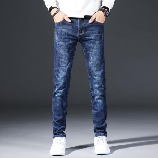 

men's jeans mens pants light blue stretch regular fit slim straight 2021 autumn casual denim trousers man streetwear clothing