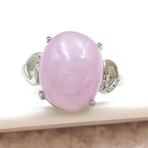 

cluster rings 14x12mm natural purple kunzite quartz cat eye adjustable ring crystal oval 925 sterling silver wealthy stone, Golden;silver