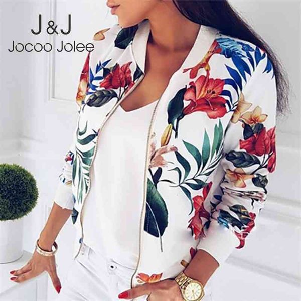 

jocoo jolee women autumn retro floral print zipper up casual jacket long sleeve outwear women basic jacket bomber 5xl famale 210518, Black;brown