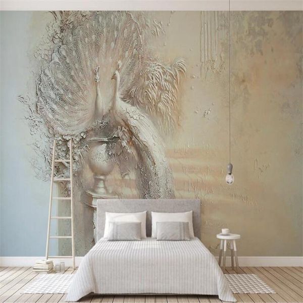 

retro nostalgic 3d relief peacock background mural modern abstract art living room bedroom wallpaper wall papers home decor wallpapers