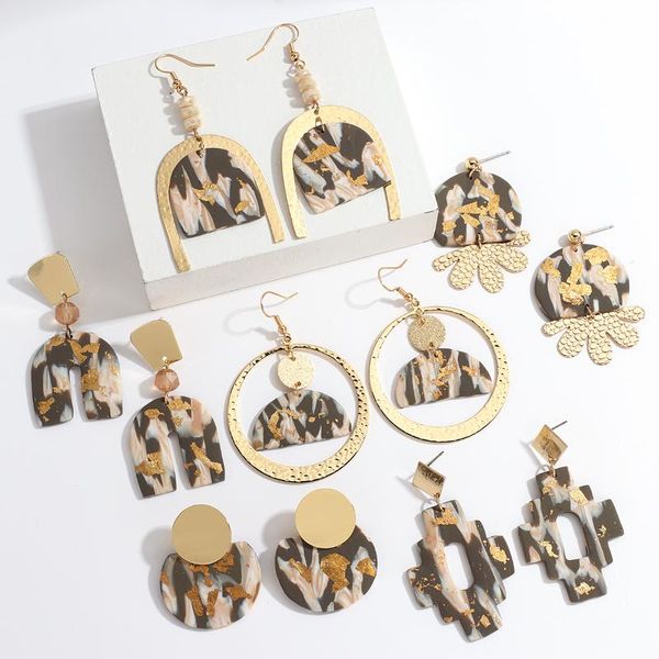 

dangle & chandelier aensoa 2021 handmade foil polymer clay earrings for women geometric abstract pattern layered metal drop earring art jewe, Silver