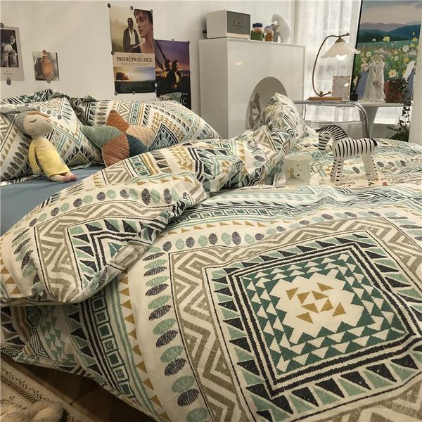 

european-american style simple nordic bed four-piece cotton quilt set bohemian 1.5m1.8 meter apartment bedding sets