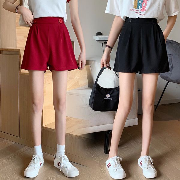 

women's shorts casual high waist summer college style loose thin wine red chic wide leg pants, White;black