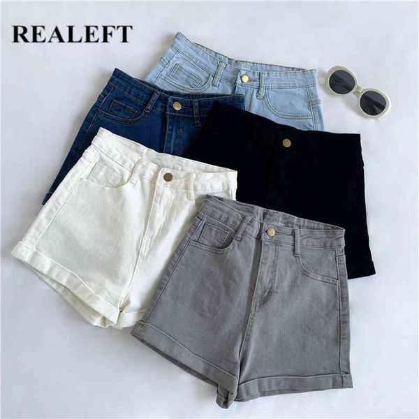 

women's denim shorts summer classic vintage high waist blue wide leg female caual ladies jeans 210428, White;black