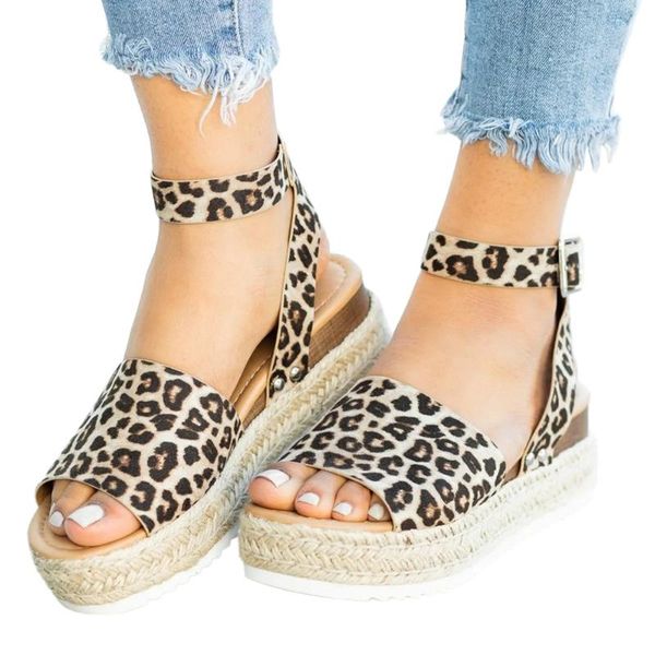 

sandals women's leopard peep toe platforms wedges shoes woman 2021 beach with for women, Black