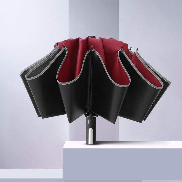 

umbrellas automatic umbrella rain luminous 3 folding parasol compact large travel business reverse wind resistant