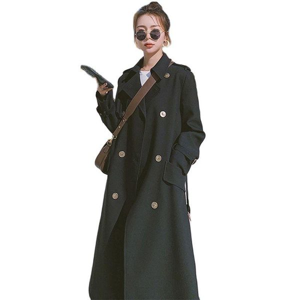 

women's trench coats fashion black mid-length british style overcoats spring autumn windbreaker 2021 over-the-knee coat 1028, Tan;black