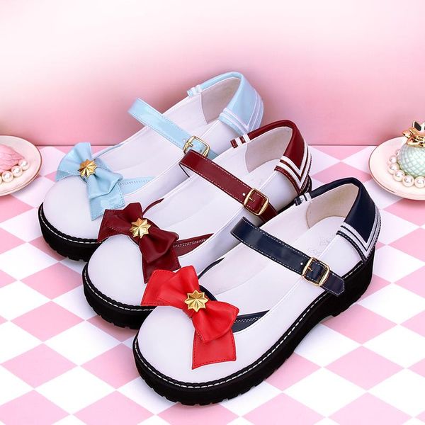 

angelic imprint designer sweet lolita style pu leather bowknot round toe platform shoes women pumps size 35-46 928 dress, Black