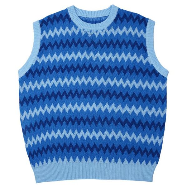 

men's vests mens harajuku wave line jacquard sleeveless sweaters oversized couple knitwear male casual loose vintage 90s pullover, Black;white