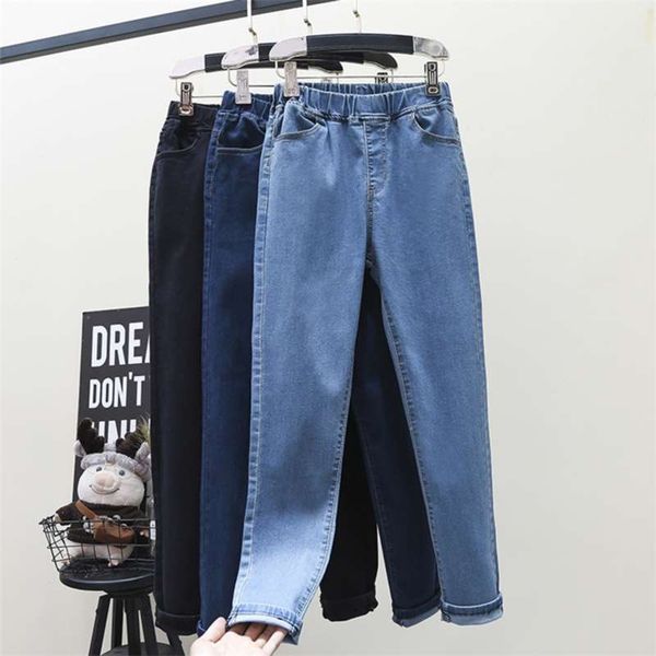 

s-6xl high stretch skinny jeans plus size women mom denim pants waist elastic band slim pencil light blue black 210927