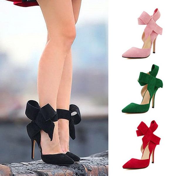 

women pumps comfort shoes bow high heels casual ladies sandals pointed woman stiletto plus size dress, Black