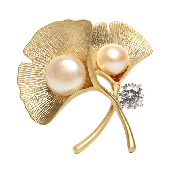 

korean grade gingko leaf fashion copper inlaid zircon brooch simple jewelry, Gray