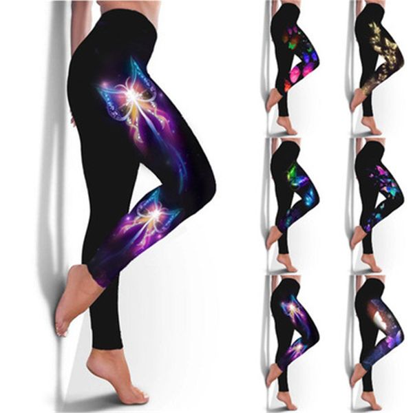 

womens butterfly print yoga pants fashion trend high waist plus size elasticity sports skinny leggings female casual slim fitness sweatpants, Black;white