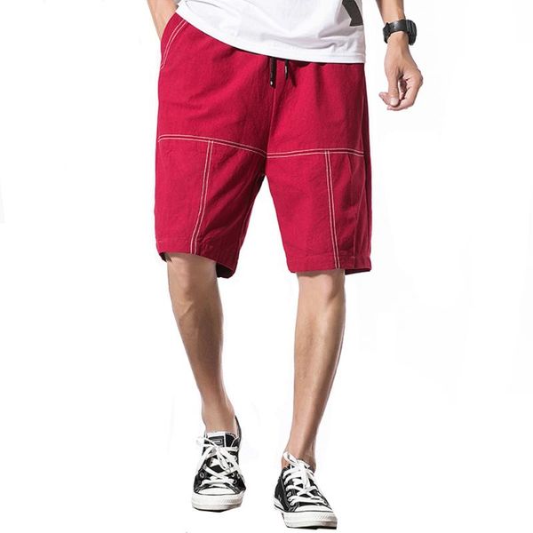 

casual male pure cotton gray mens joint knee length jogger shorts for trend nice pattern fashion youth elastic waist short men's, White;black