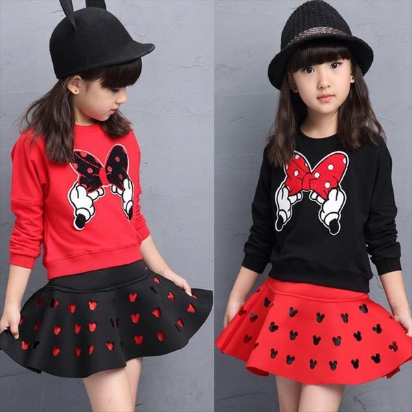 

childrens clothing sets spring autumn girls cotton cute sweatshirts embroidered skirt two piece suit baby kids clothes, White
