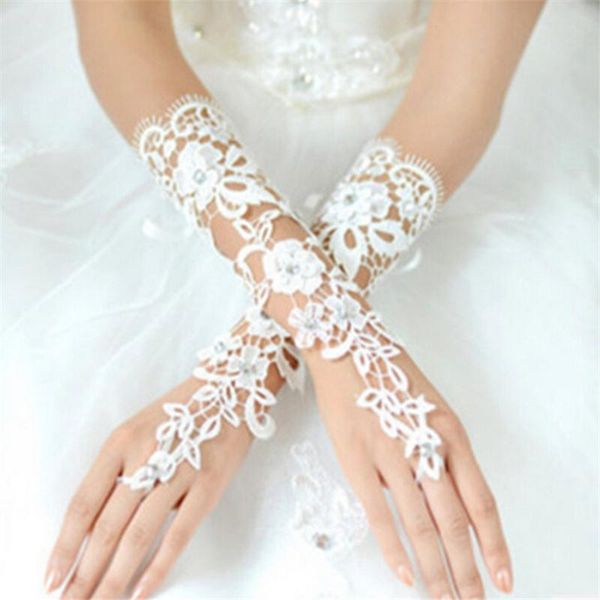 

fingerless gloves fashion bride lace embroider flower dew finger hollow out white imitation diamond bandage accessories, Blue;gray