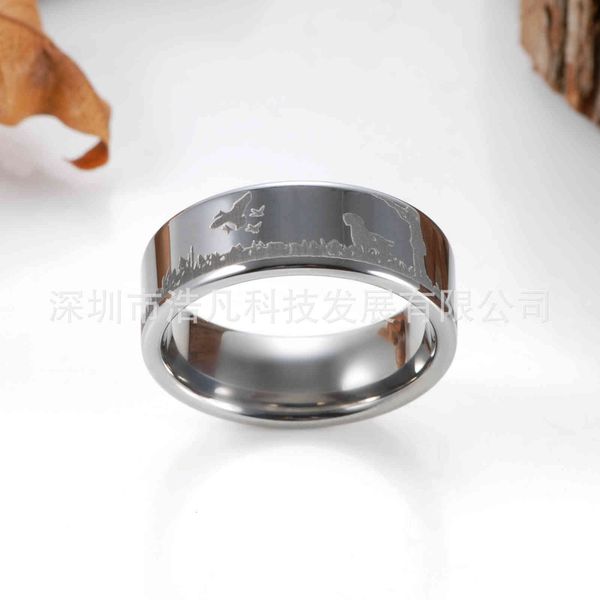 

Ring Trendy Men's Tungsten Steel Gun Color Laser Outdoor Wind Hunter Hunting Graphics Fashion, Silver